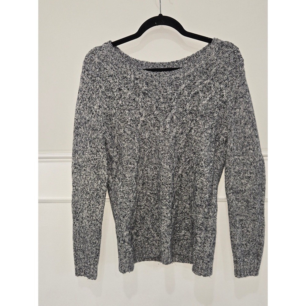Tommy Hilfiger Mens L‎ Black White Marled Cable Knit Crew Neck Sweater